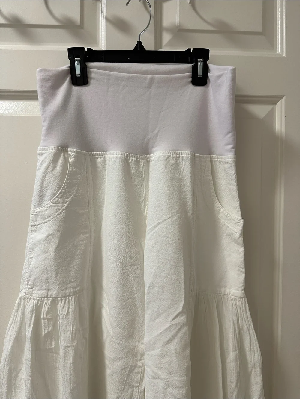 White Tiered Wide-Leg Pants with Smocked Waistband
